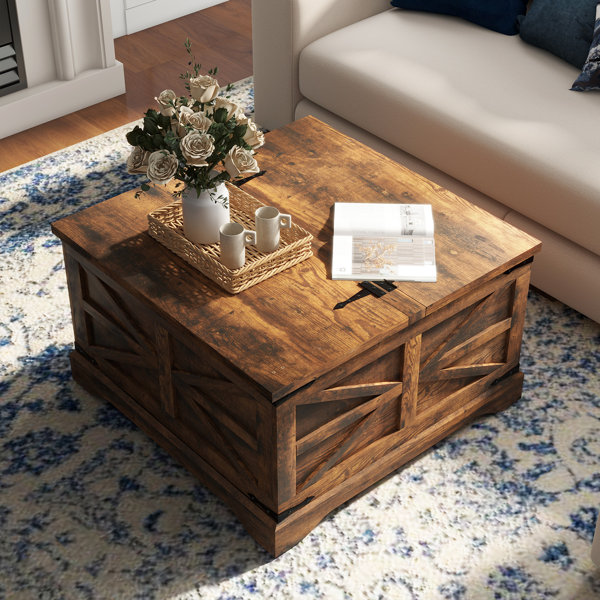 Gracie Oaks Gulkis Farmhouse Square Storage Coffee Table with Hinged